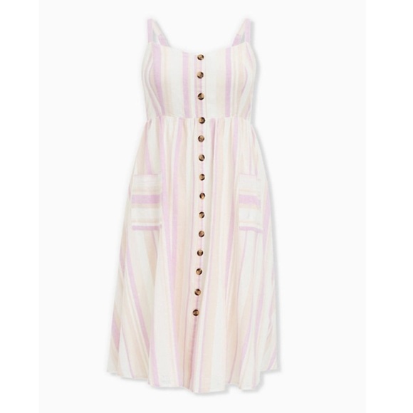Torrid 4 MULTI STRIPE LINEN BUTTON MIDI DRESS - Picture 10 of 10